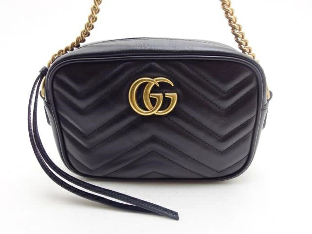 Gucci Quilted Bag Shoulder GG Marmont Calfskin Black